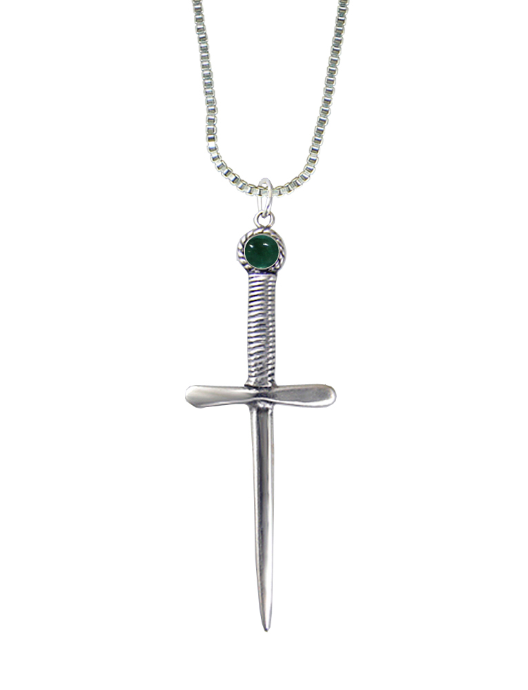 Sterling Silver Queen's Protector Knife Dagger Pendant With Fluorite